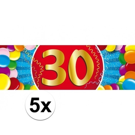 5x 30 jaar leeftijd stickers 19 x 6 cm verjaardag versiering