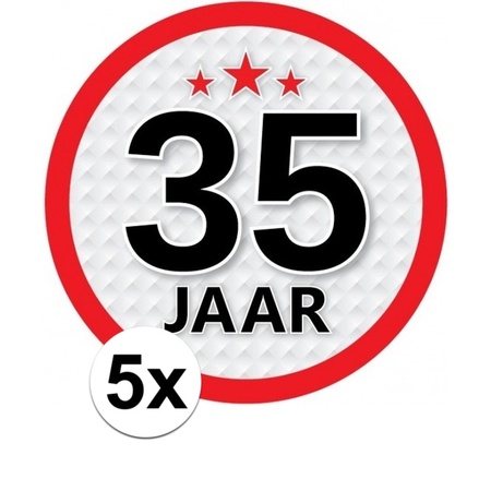 5x 35 Jaar leeftijd stickers rond 15 cm verjaardag versiering