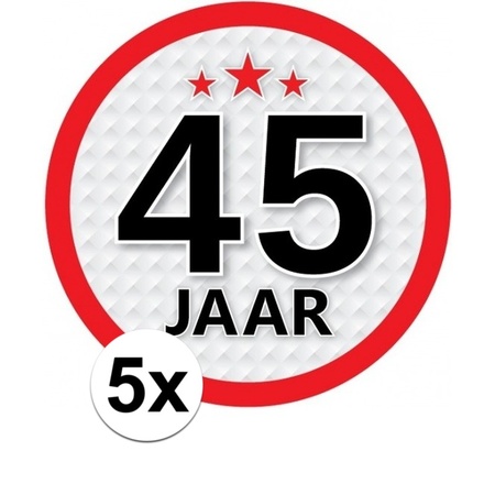 5x 45 Jaar leeftijd stickers rond 15 cm verjaardag versiering