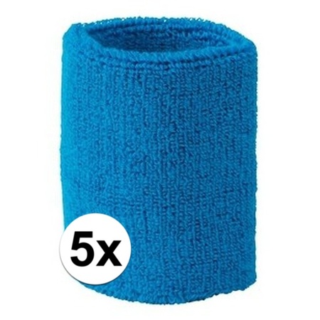 5x Aqua blauw zweetbandje voor pols