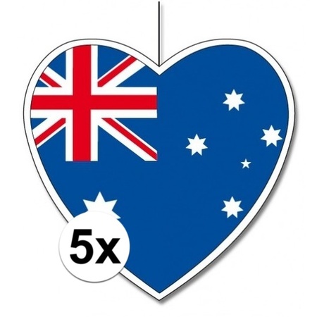 5x Australie hangdecoratie harten 14 cm