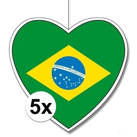 5x Brazili hangdecoratie harten 28 cm