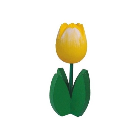 5x Decoratie houten gele tulpen