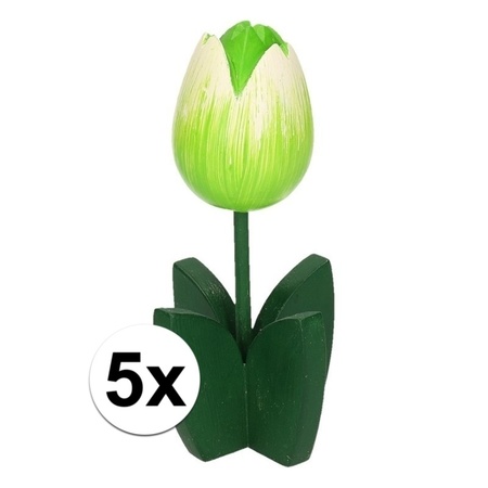 5x Decoration wooden tulips white 