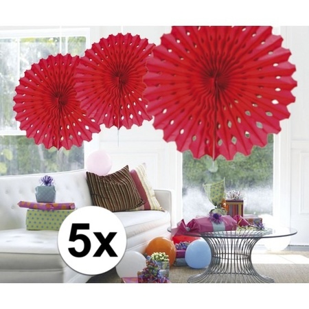 5x Decoration fan red 45 cm