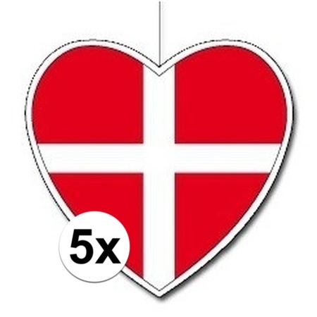 5x Denemarken hangdecoratie harten 14 cm
