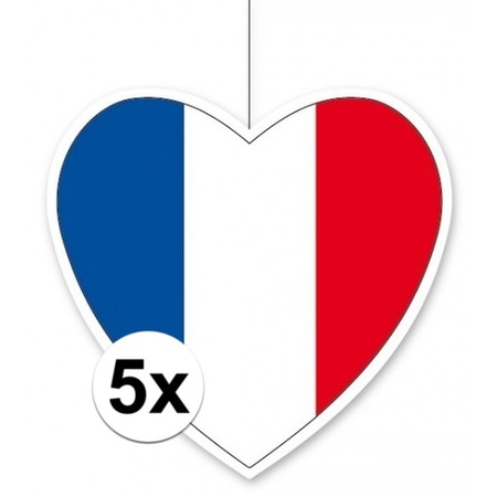 5x Frankrijk hangdecoratie harten 14 cm