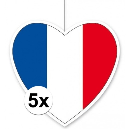 5x France hang decoration heart 28 cm