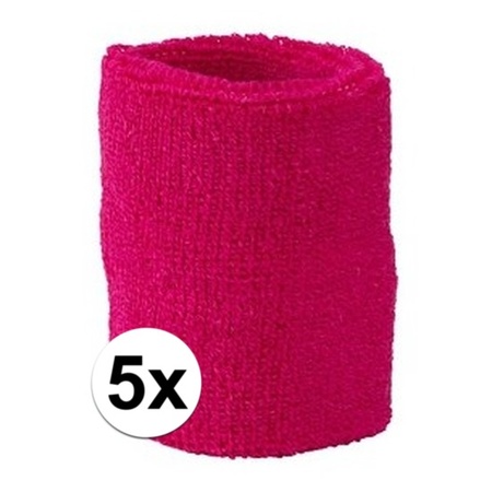 5x Fuchsia roze zweetbandje voor pols