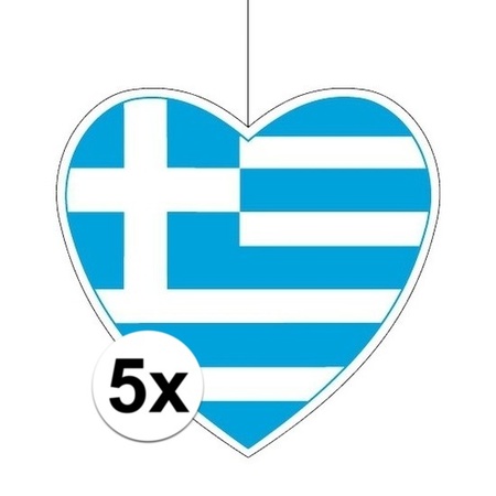 5x Griekenland hangdecoratie harten 14 cm