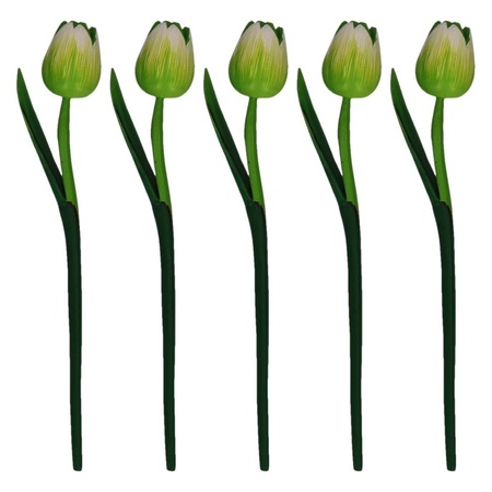 5x Groene houten tulpen 35 cm kunstbloemen