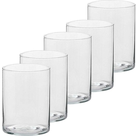5x Tall tealight/candle holder glass 5,5 x 6,5 cm