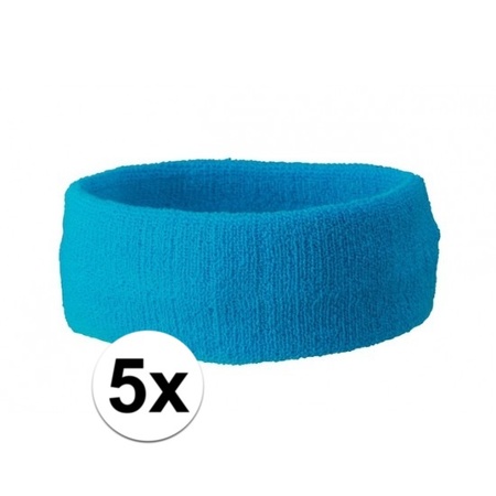 5x Hoofd zweetbandje turquoise blauw