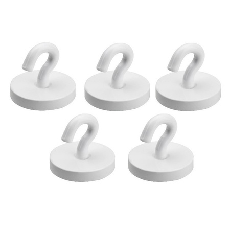 5x White hooks with round magnet 2 cm