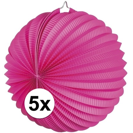 5x Lampionnen fuchsia roze 22 cm