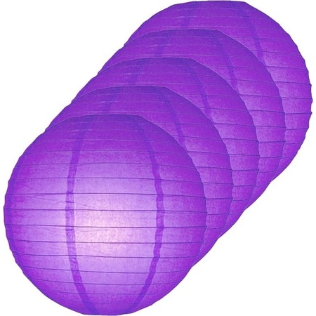 5x Luxurious purple paper lanterns 25 cm