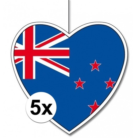 5x Nieuw Zeeland hangdecoratie harten 28 cm