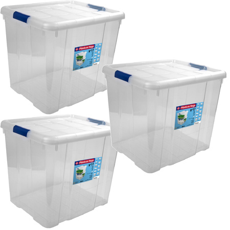 5x Opbergboxen/opbergdozen met deksel 35 liter kunststof transparant/blauw