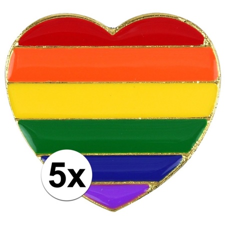 5x Regenboog pride hart metalen pin/broche 3 cm