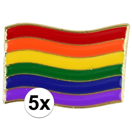 5x Regenboog pride vlag metalen pin/broche 4 cm