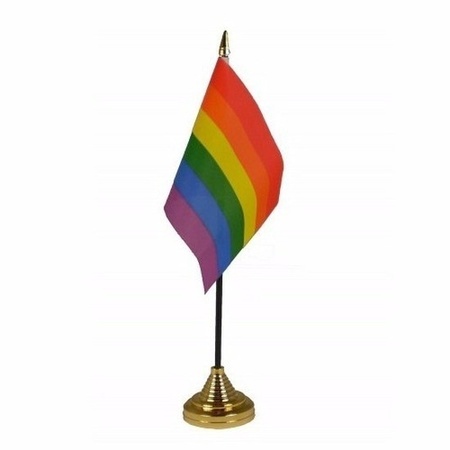 5x Rainbow mini flag on pole 10 x 15 cm