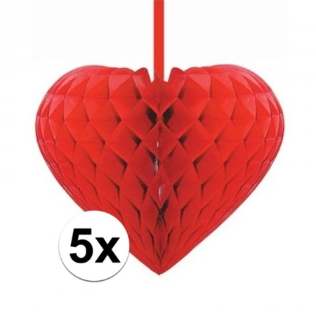 5x Red decoration hearts 15 cm