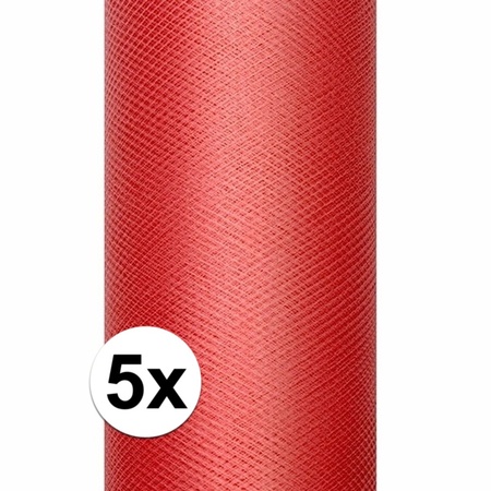 5x Rode tule stof 15 cm breed
