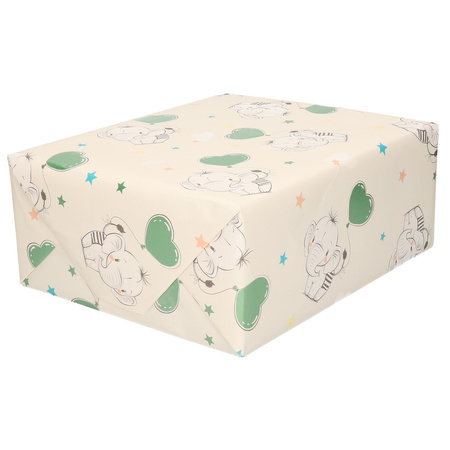5x rolls wrapping/gift paper baby 200 x 70 cm mint elephant