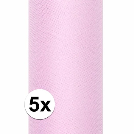 5x rollen tule stof licht roze 0,15 x 9 meter