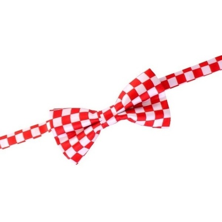 5x Red/white checks Brabant fancy dress bow ties 12 cm women/men