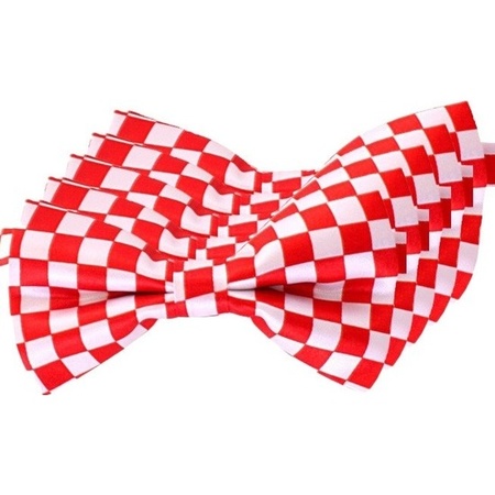 5x Red/white checks Brabant fancy dress bow ties 12 cm women/men