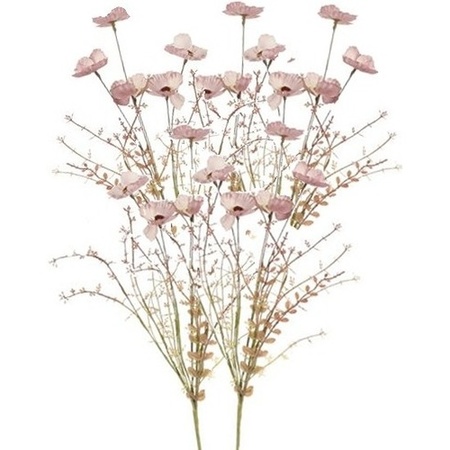 5x Roze papaver/klaproos gedroogde kunstbloemen 53 cm