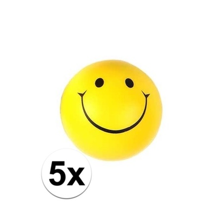 5x Smiley stressbal 6 cm