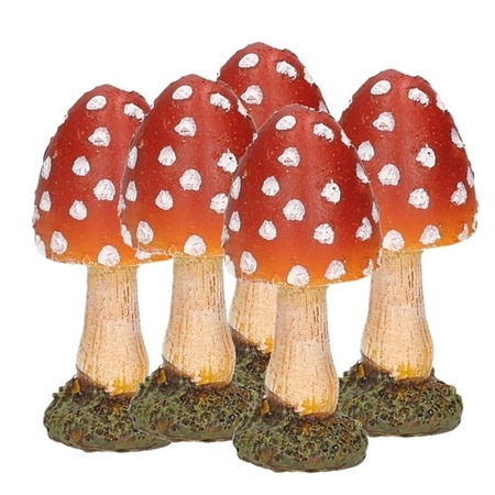 5x stuks decoratie paddenstoelen vliegenzwammen 8 cm