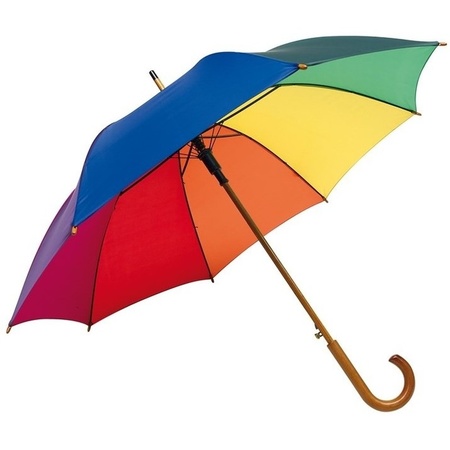 5x stuks luxe Regenboog paraplu met houten handvat 103 cm