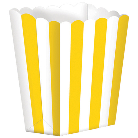5x stuks Popcorn/snoep bakjes geel/wit
