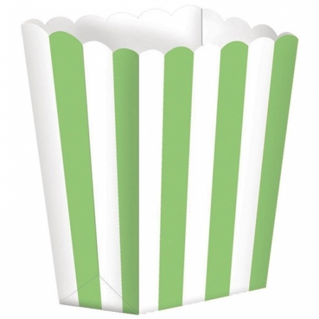 5x pieces Paper popcorn/candy boxes lime green/white