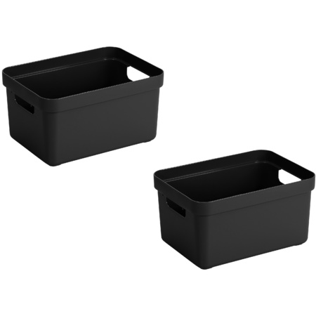 5x pieces black home box storage boxes 13 liters plastic