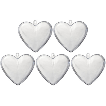 5x Transparant kunststof hart 10 cm decoratie/hobbymateriaal