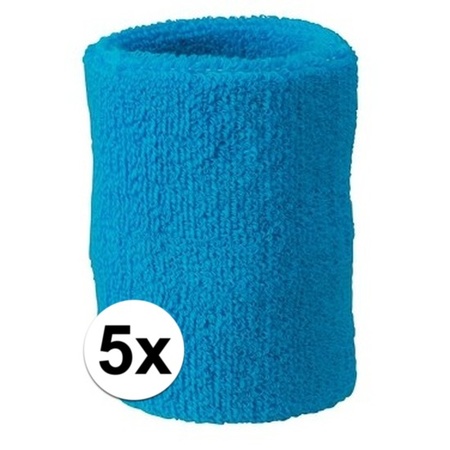 5x Turquoise blauw zweetbandje voor pols