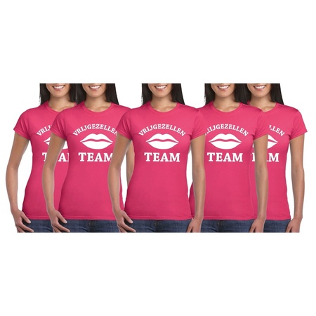 5x Vrijgezellenfeest Team t-shirt roze dames Maat M