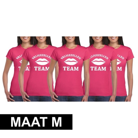 5x Vrijgezellenfeest Team t-shirt roze dames Maat M