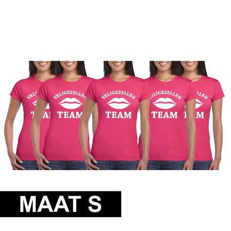 5x Vrijgezellenfeest Team t-shirt roze dames Maat S