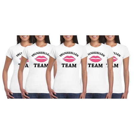 5x Vrijgezellenfeest Team t-shirt wit dames Maat L