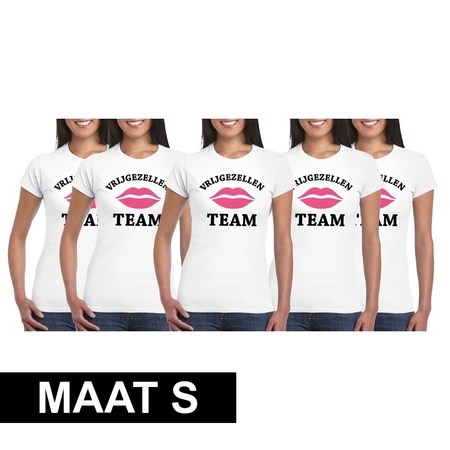 5x Vrijgezellenfeest Team t-shirt wit dames Maat S