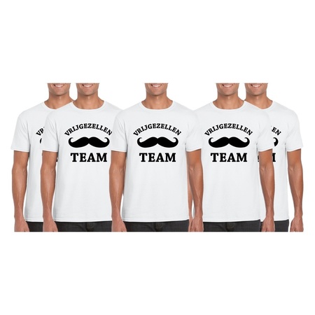 5xWit heren T-shirt met Vrijgezellen Team opdruk Maat L