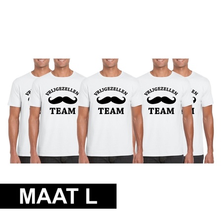5xWit heren T-shirt met Vrijgezellen Team opdruk Maat L
