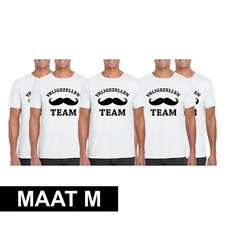 5xWit heren T-shirt met Vrijgezellen Team opdruk Maat M