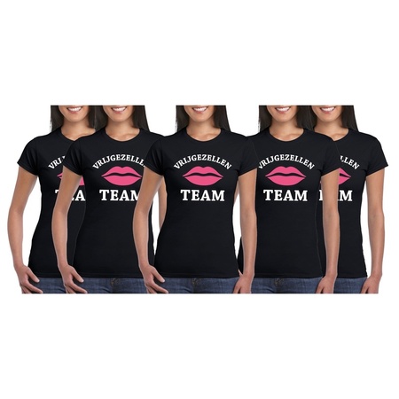 5x Vrijgezellenfeest Team t-shirt zwart dames Maat M