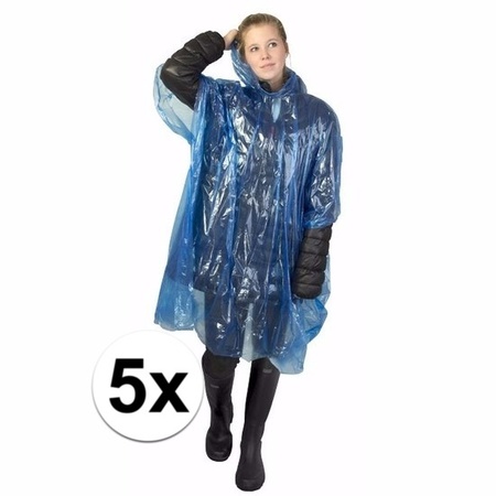 5x wegwerp regenponcho blauw